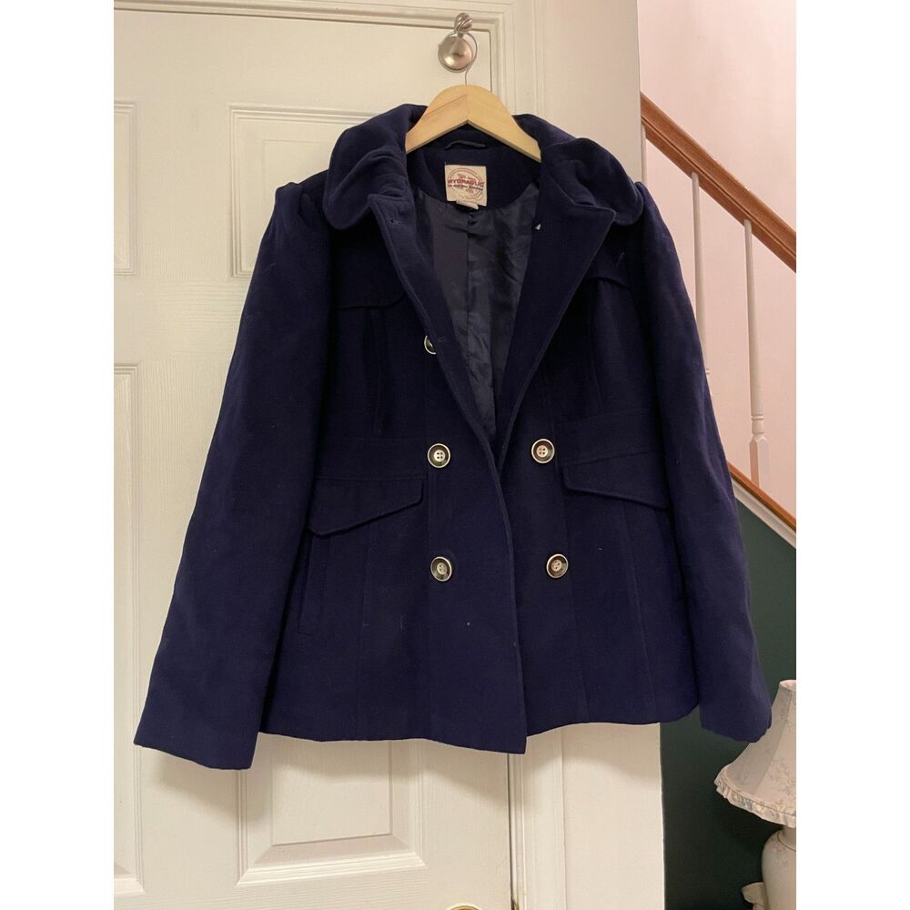 Hydraulic Navy Double Breasted Peacoat Jacket Women's XL Classic Wool Blend